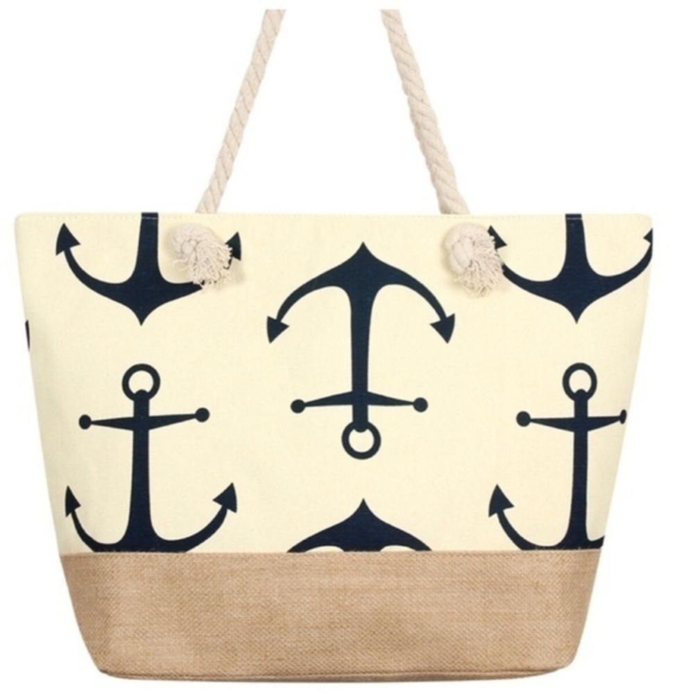 🆕Large off white w/ navy anchors tote